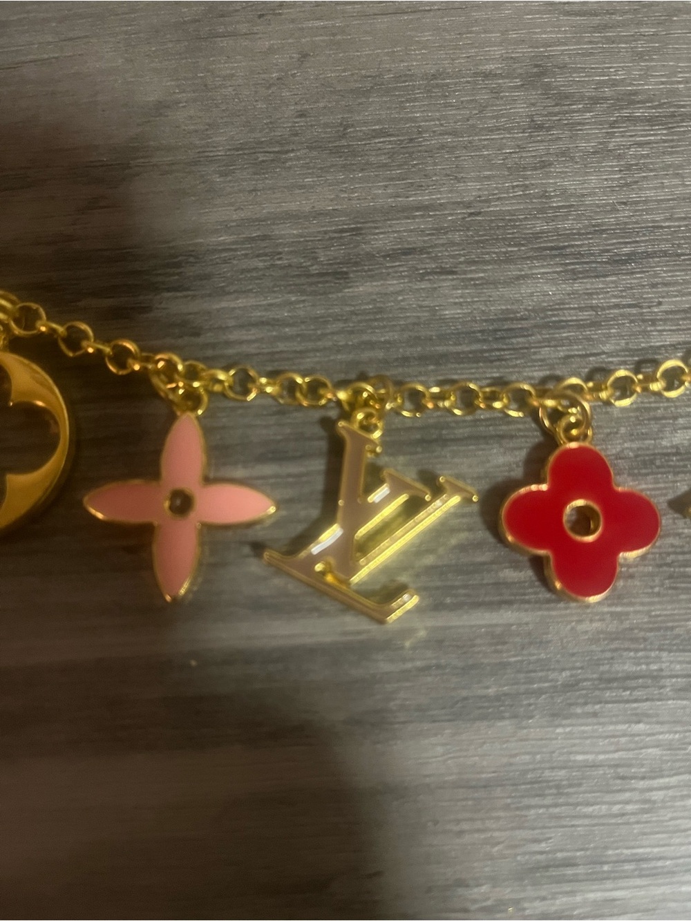 Gold Charm Key Holder with Pink and Red Floral Charms - Picture 3 of 4